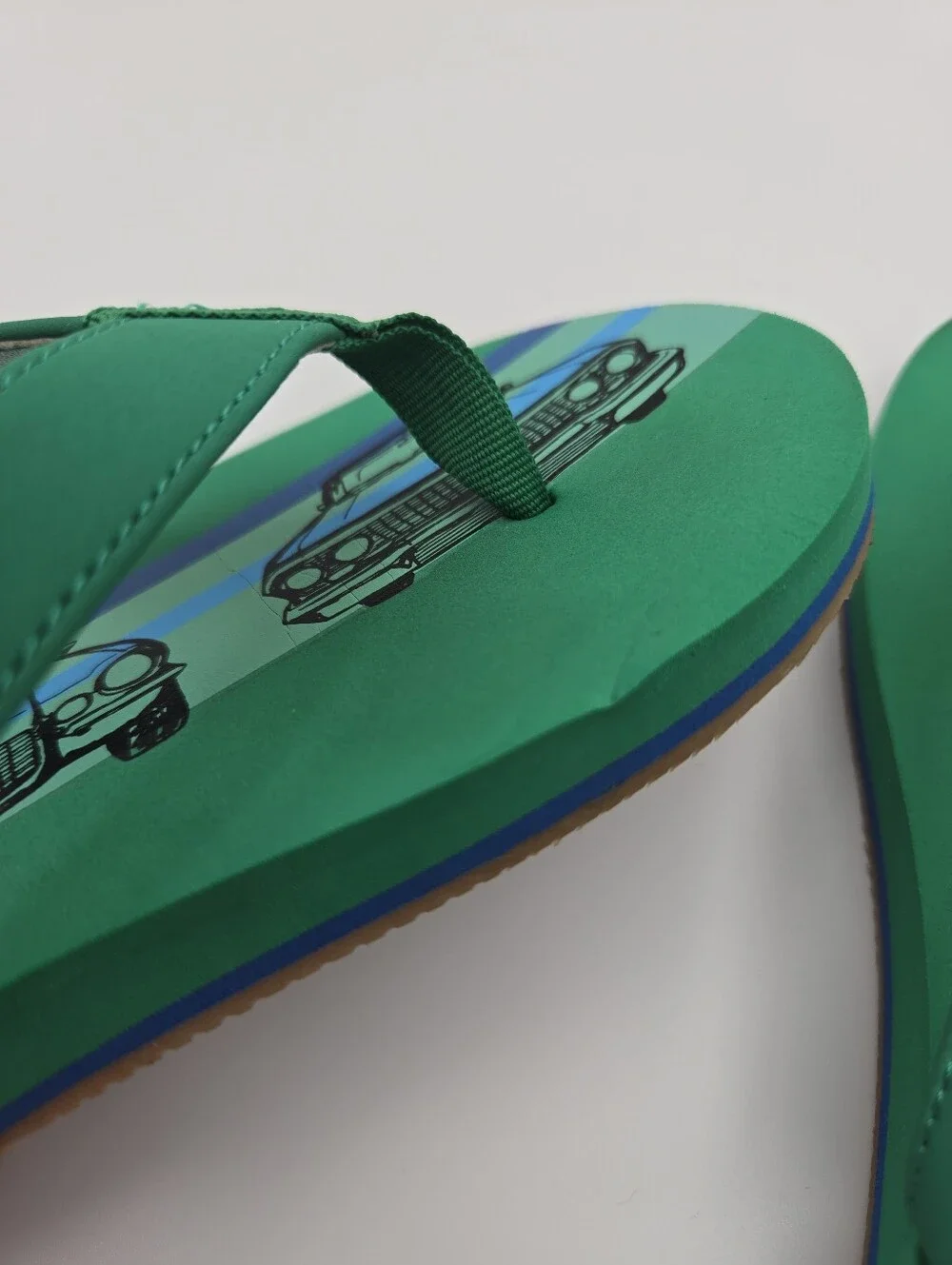 Hanna Andersson Boys Flip Flops Sandals Size Youth 3 Green Blue Car Print